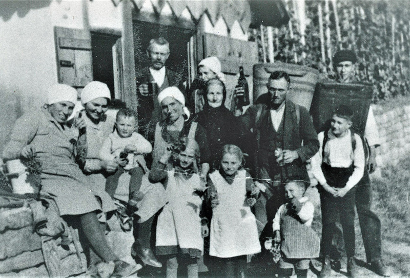 Gustav Fleck und Angehörige bei der Weinlese 1932